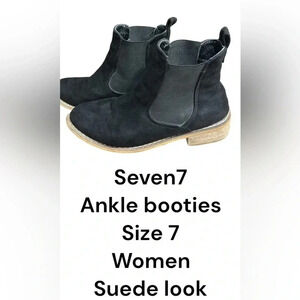 Seven 7 ankle booties, women size 7. Suede feel ,black ,tan sole,great condition